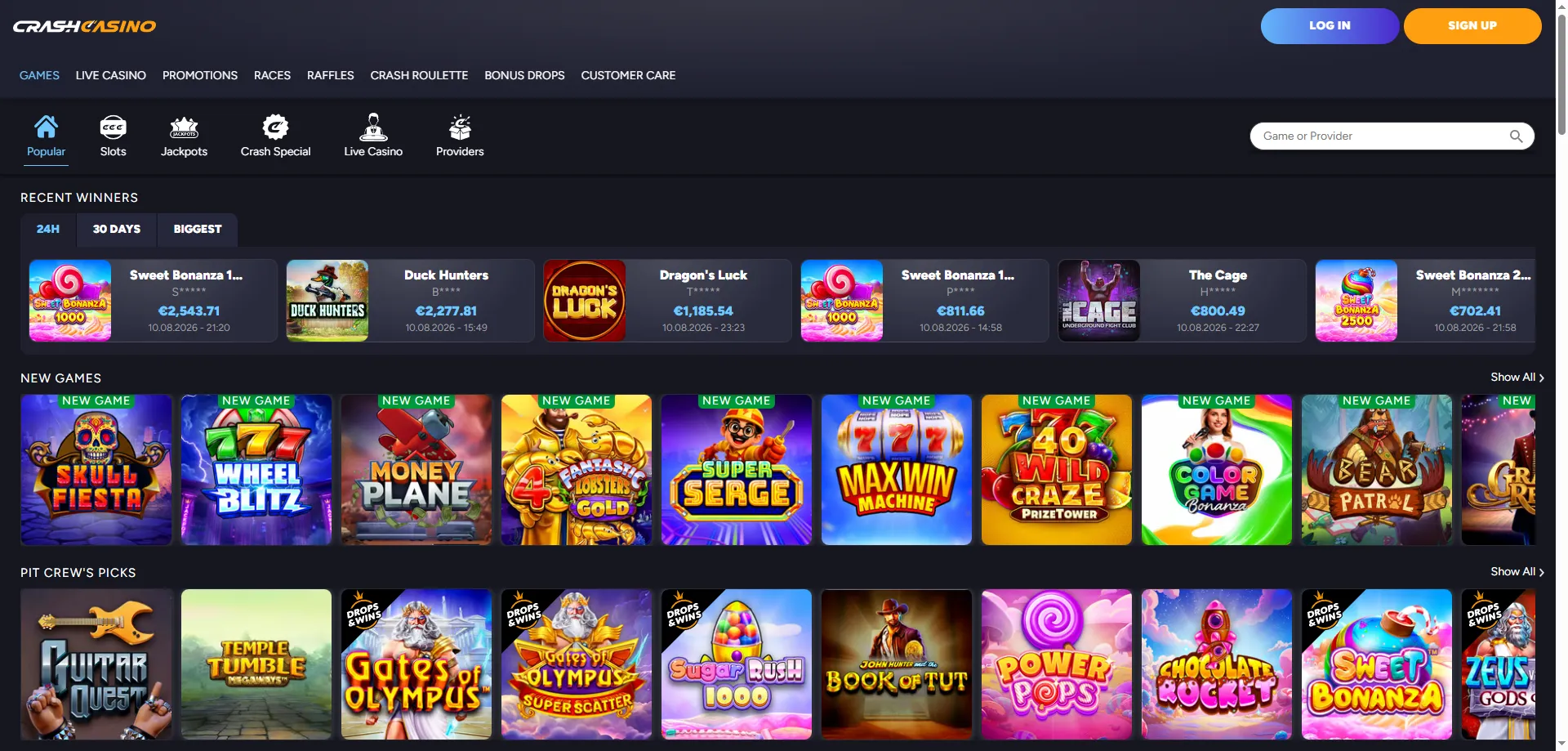 Catálogo de juegos crash en Crash Casino — slots y más
